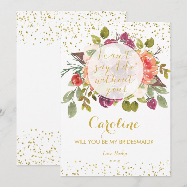 Serez-vous ma carte de demoiselle d'honneur fleuri (Devant / Derrière)