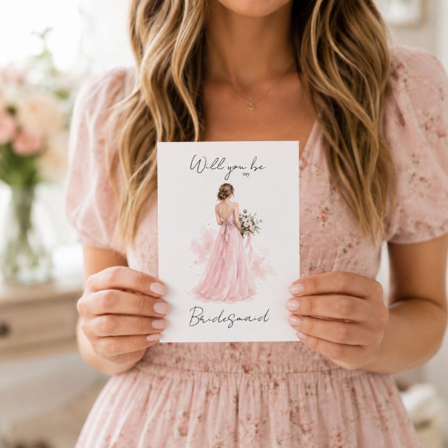 Serez-vous ma Demoiselle d'Honneur Carte de Propos (Elegant "Will You Be My Bridesmaid" greeting card featuring a graceful blush pink watercolor. )