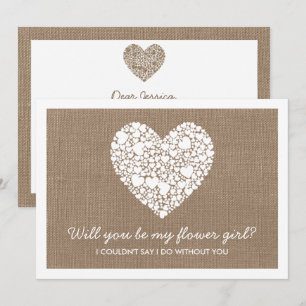 Serez-Vous Ma Fille Fleur ? Carte Coeur Burlap