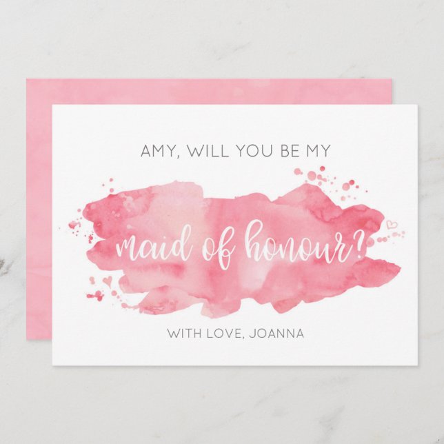 Serez-vous ma servante d'honneur Carte Aquarelle R (Devant / Derrière)