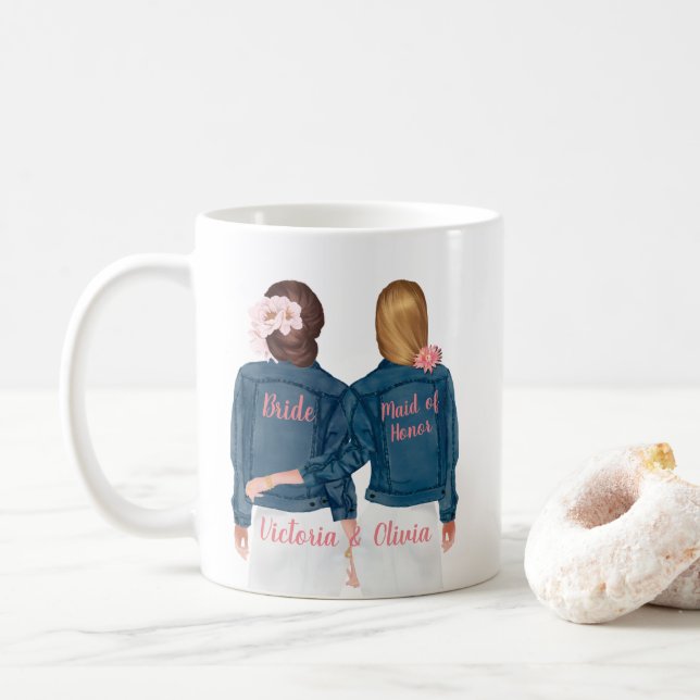 Serez-vous ma servante d'honneur Jean Jacket Mug (Avec donut)