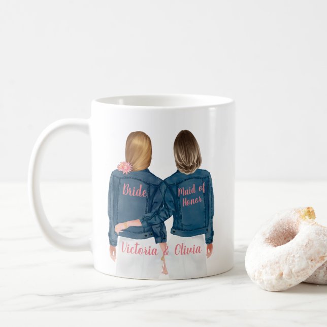 Serez-vous ma servante d'honneur Jean Jacket Mug (Avec donut)