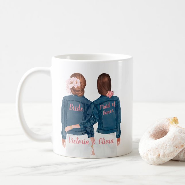 Serez-vous ma servante d'honneur Jean Jacket Mug (Avec donut)