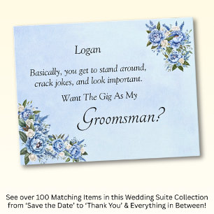 Serez-Vous Mon Groomsman ? Carte Blue Peony