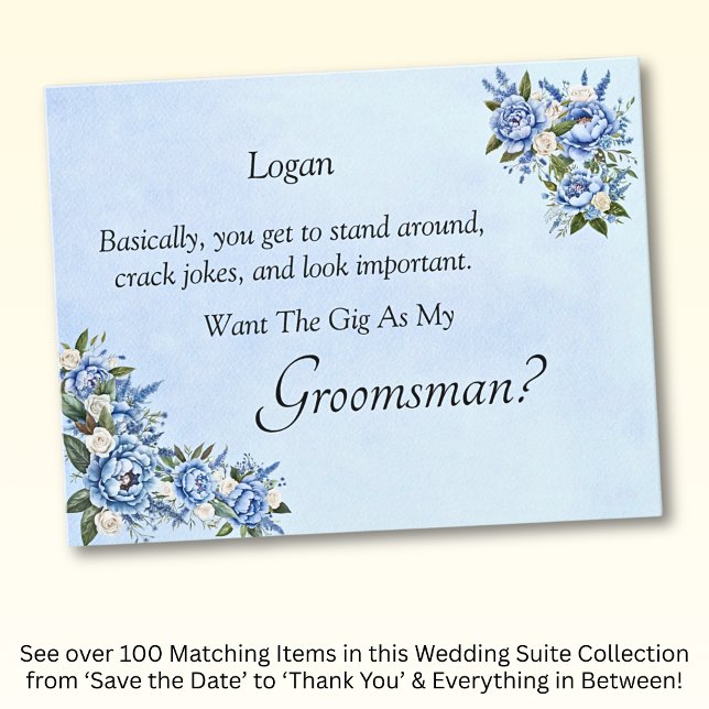 Serez-Vous Mon Groomsman ? Carte Blue Peony (Créateur téléchargé)
