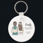 Serez-vous mon porte-clés de demoiselle d'honneur<br><div class="desc">Will You Be My Bridesmaid Proposition Keyring Simple et classique "Will you my bridesmaid ?" keyring mettant en vedette une mariée et une demoiselle d'honneur. Customisez le nom et le rôle à votre préférence. Consultez notre collection pour d'autres coiffures et robes.</div>