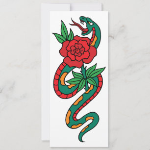 Serpent enveloppé autour d'un tatouage rose rouge