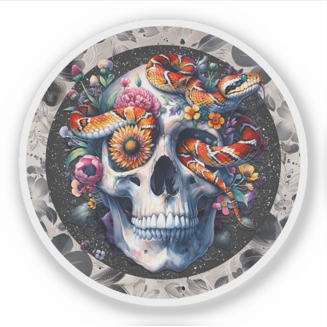 Serpent Floral Avec Sticker Crâne. (Devant)