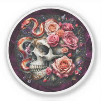 Serpent Floral Avec Sticker Crâne.