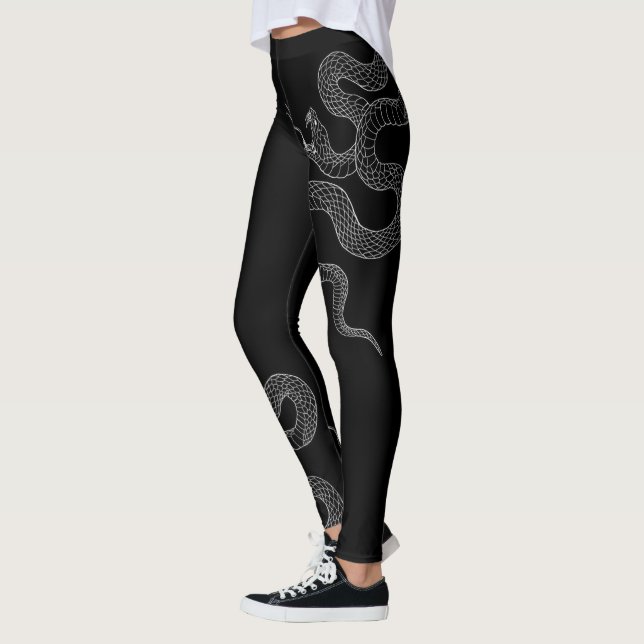 Serpent Noir Croquis Moderne Sport Gymnase Legging (Gauche)