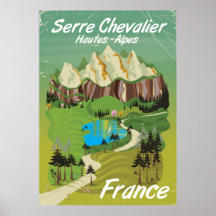 Serre Chevalier, affiche de voyage de ski en Franc