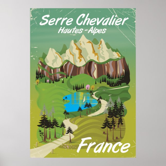 Serre Chevalier, affiche de voyage de ski en Franc (Devant)