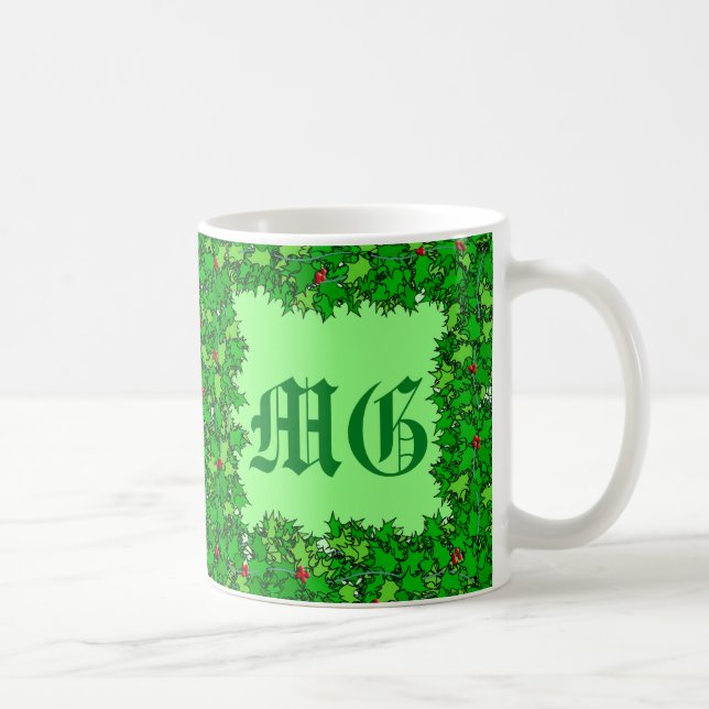 Serre Holly avec Monogramme, Mug de café vert prof (Droite)