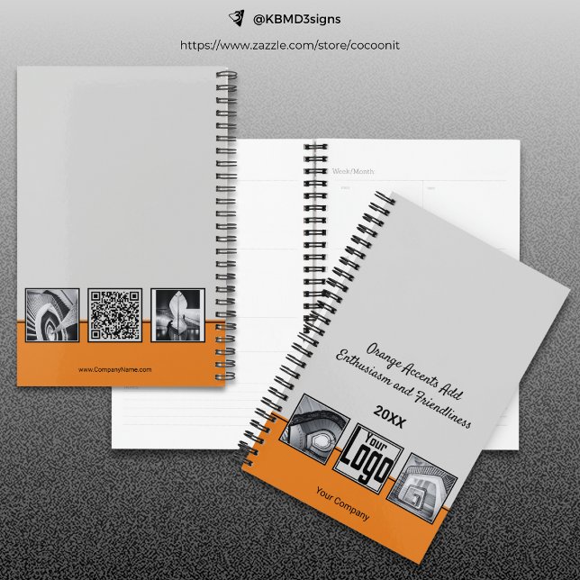 Service Collage gris, noir et orange (Gray, Black & Orange Service Collage Business Planner)