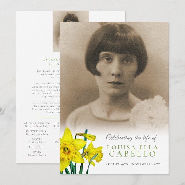 Service commémoratif Daffodiques jaunes programme  (Devant / Derrière)