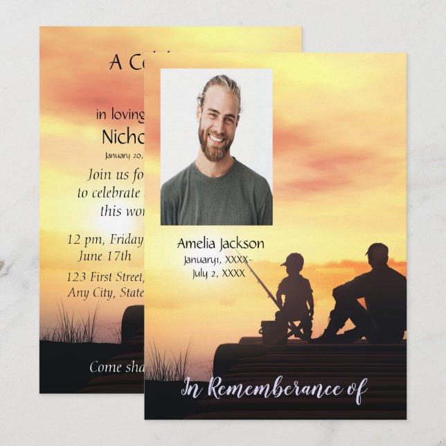 Service commémoratif Invitation Père Son Pêche Poi (Devant / Derrière)