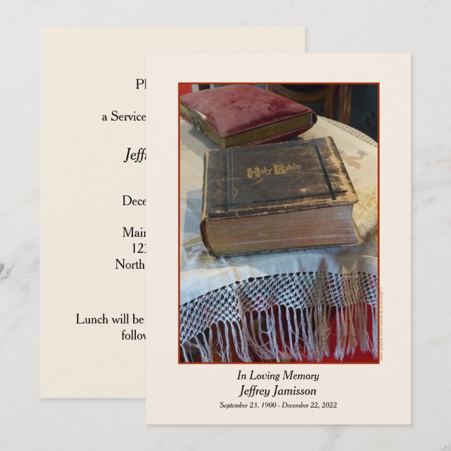 Service commémoratif Invitation Vintage de la Bibl (Devant / Derrière)