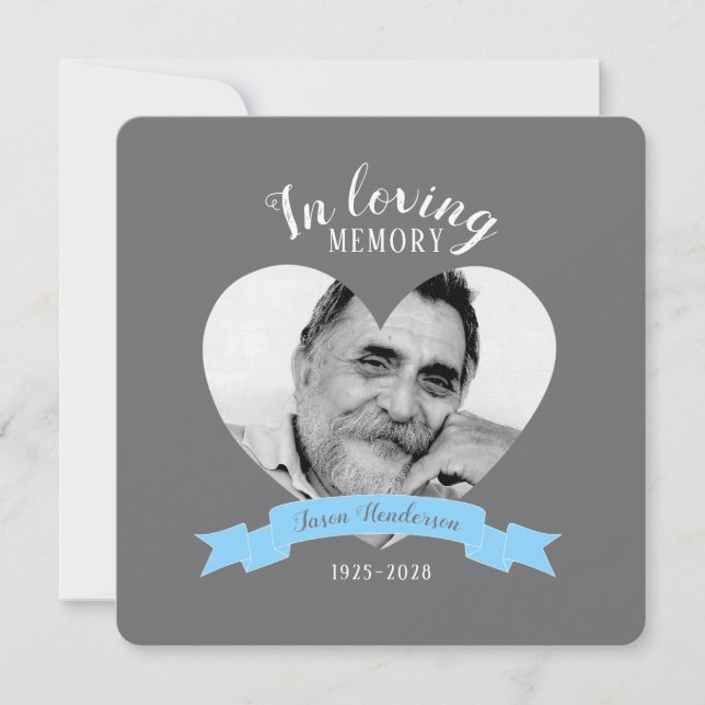 Service commémoratif photo ruban bleu invitations  (Devant)