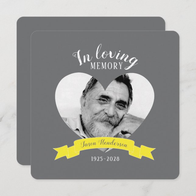 Service commémoratif photo ruban jaune invitations (Devant / Derrière)