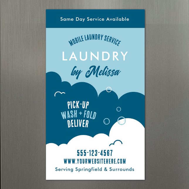Service de blanchisserie moderne de ramassage Magn (Modern magnetic business cards for laundry service providers)