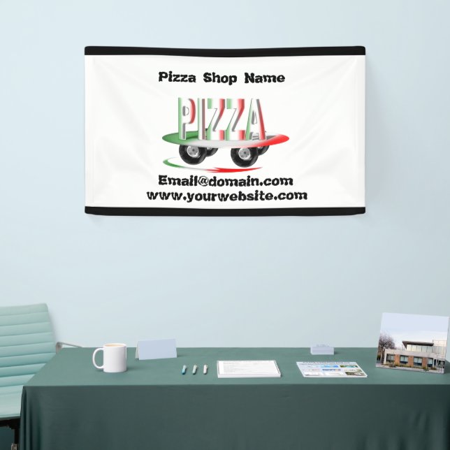 Service de pizza, vert rouge, bannière personnalis (Salon professionnel)