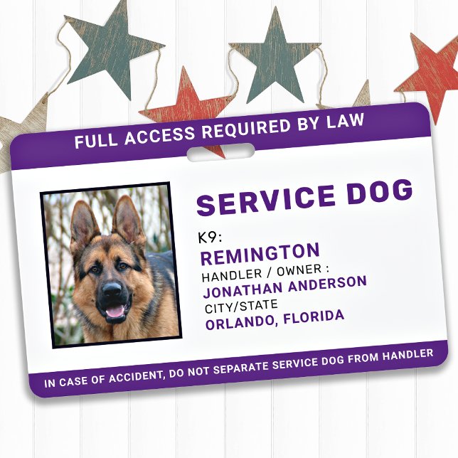 Service Dog Personnalisé Simple Photo ID Badge (Créateur téléchargé)