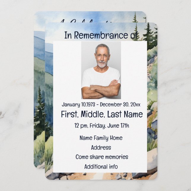 Service Memorial Invitation Vélo Aquarelle (Devant / Derrière)