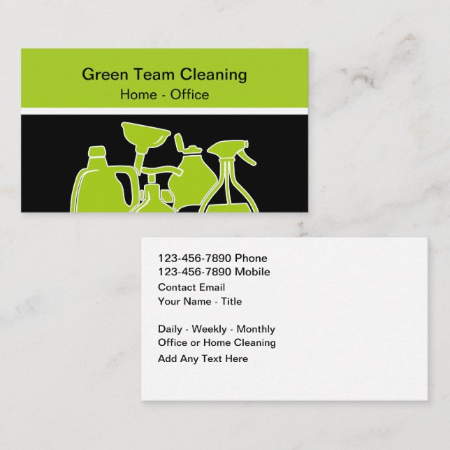 Services de nettoyage vert Carte de visite moderne (Devant / Derrière)