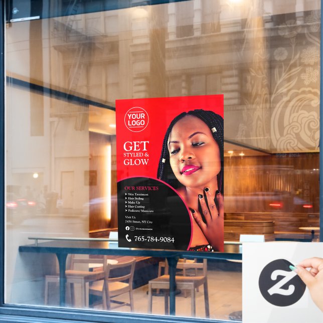 Services de salon Éditable Autocollant de fenêtre  (Fenêtre de café)