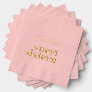 Serviette 16 Pink et Gold Foil Stamped
