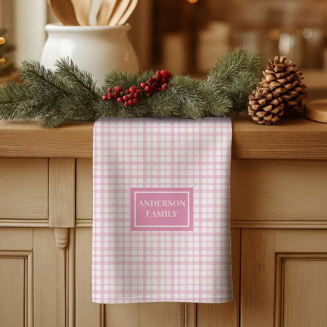 Serviette à carreaux pastel personnalisée, idée ca (Personalized Pastel Plaid Towel Elegant Gift Idea)