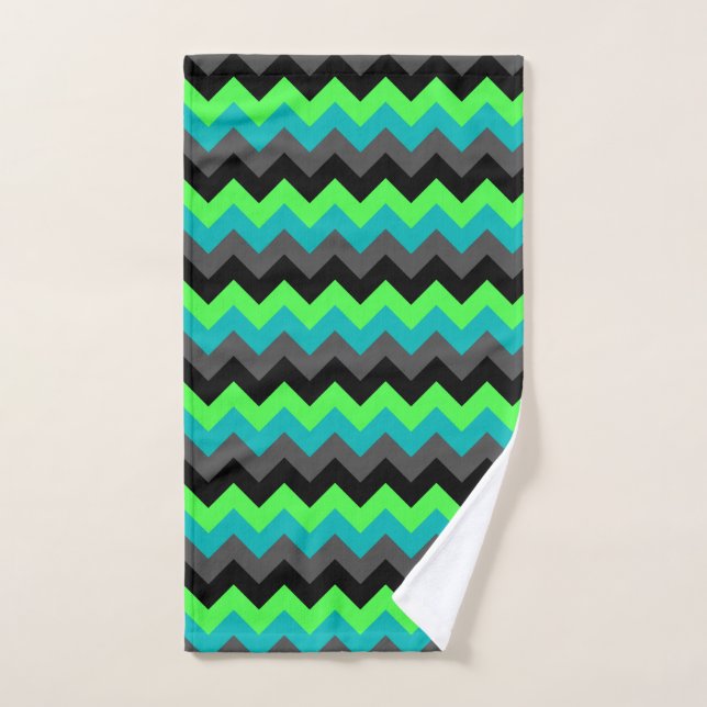 Serviette à main Black Green Ombre Chevrons (Serviette à main)
