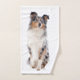 Serviette à main bleu Merle Sheltie
