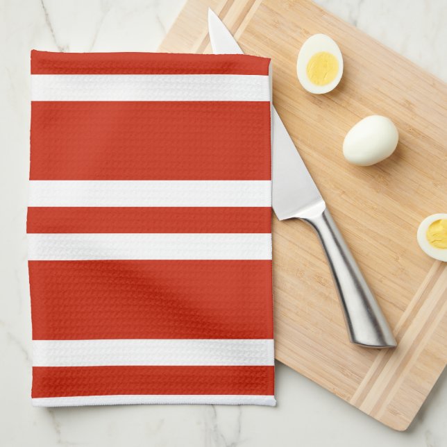 Serviette à main de cuisine / Grandes bandes rouge (Quart Plié)