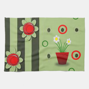 serviette à main de la cuisine aux fleurs rouges