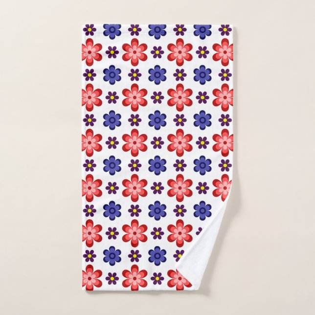 Serviette à main Fleurs Bleu Violet Rouge Bohème (Serviette à main)