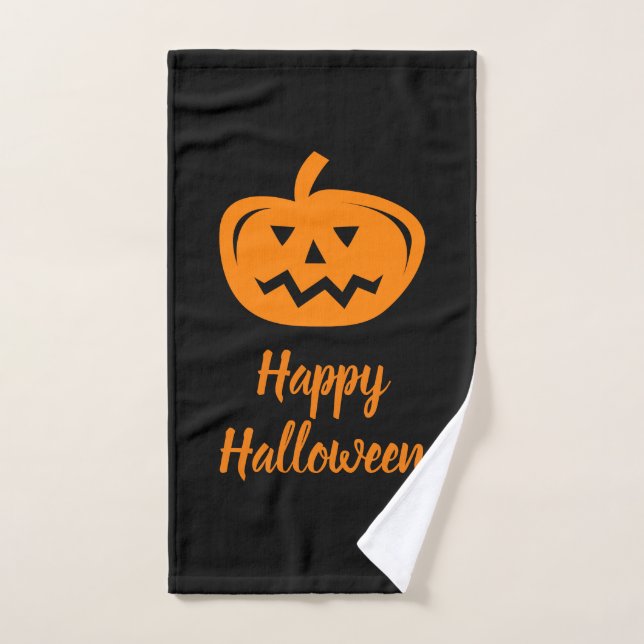 Serviette à main Happy Halloween noire et orange (Serviette à main)