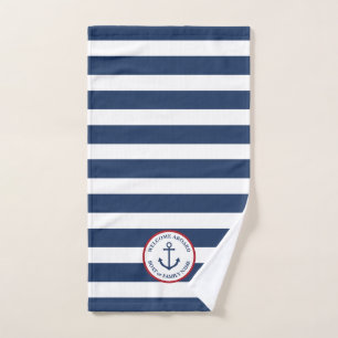 Serviette à main rayée de la marine d'ancrage naut