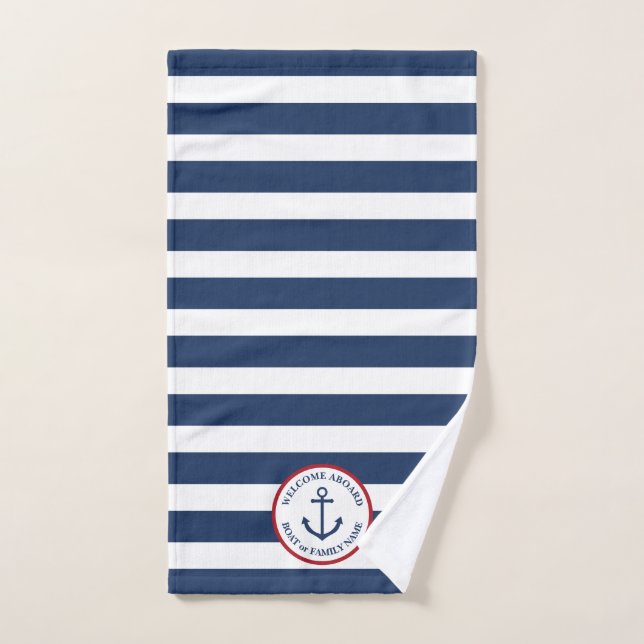 Serviette à main rayée de la marine d'ancrage naut (Serviette à main)