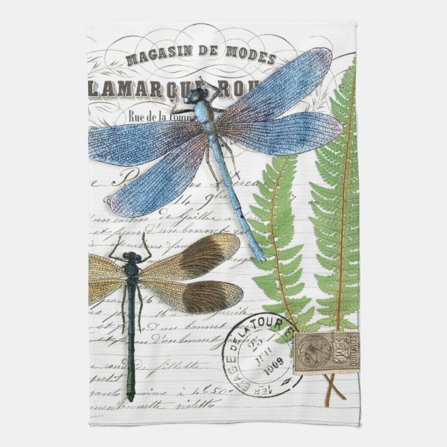 Serviette à main vintage Dragonfly Fern French (Vertical)