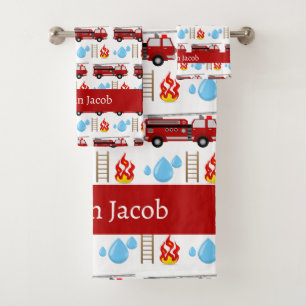 Serviette à motif de camions de pompiers rouges pe
