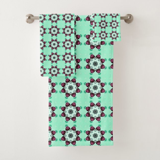 Serviette à motif de mandala géométrique vert ment (En situation)