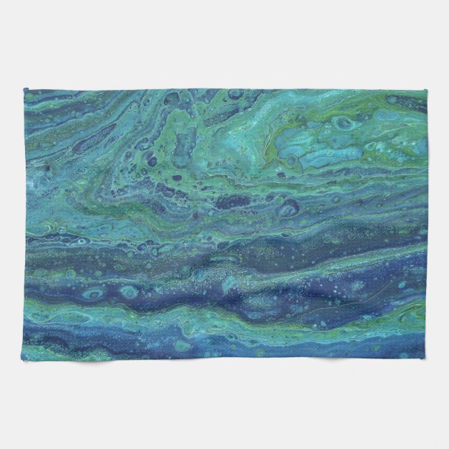Serviette abstraite bleu vert Wabash 3 Cool (Horizontal)