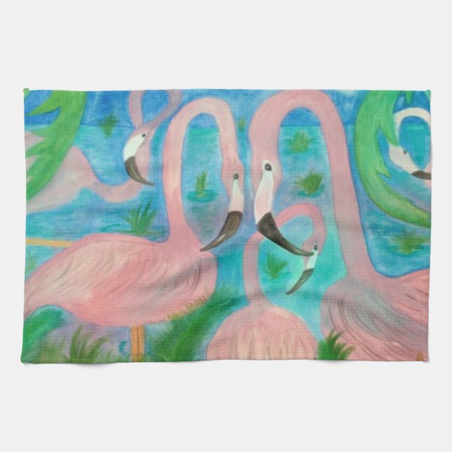 Serviette artistique pour fête flamant rose (Horizontal)