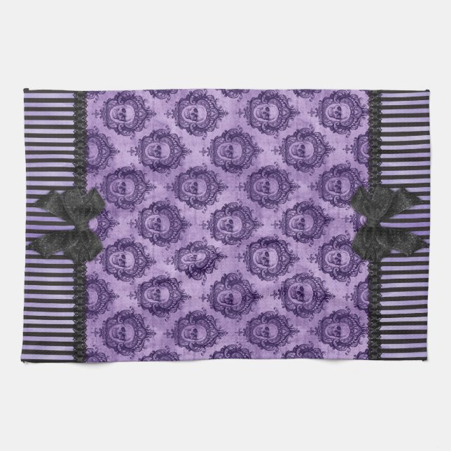 Serviette baroque gothique de crânes de Halloween (Horizontal)