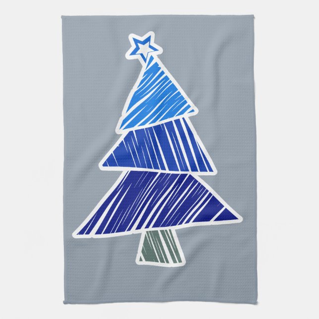 Serviette bleu Sketchy Christmas Tree (Vertical)