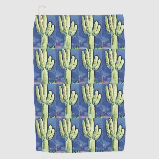 Serviette bleue de golf de cactus de Saguaro (Devant)