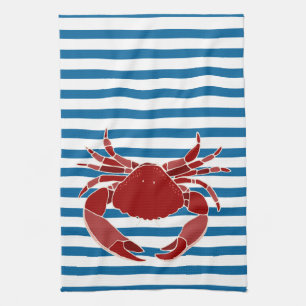 Serviette bleue et blanche de crabe rouge de