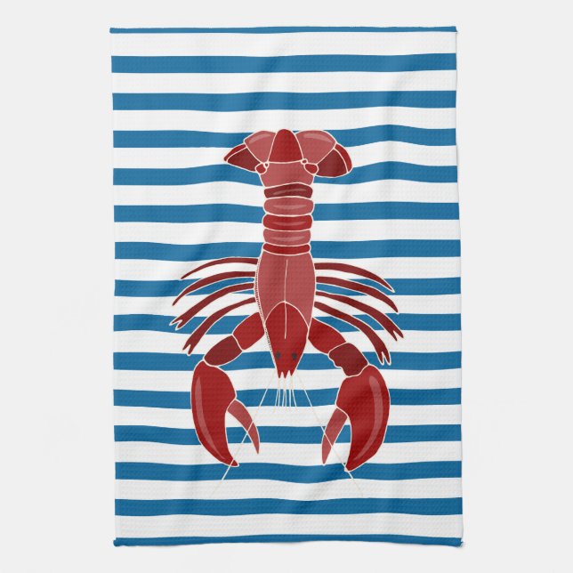 Serviette bleue et blanche de homard de rayure de (Vertical)