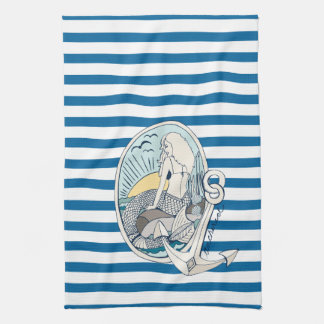Serviette bleue et blanche de sirène et d'Ancre de